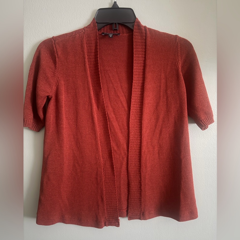 Eileen Fisher Petite Orange Silk Blend Open Short sleeve Cardigan sweater PP/PXS